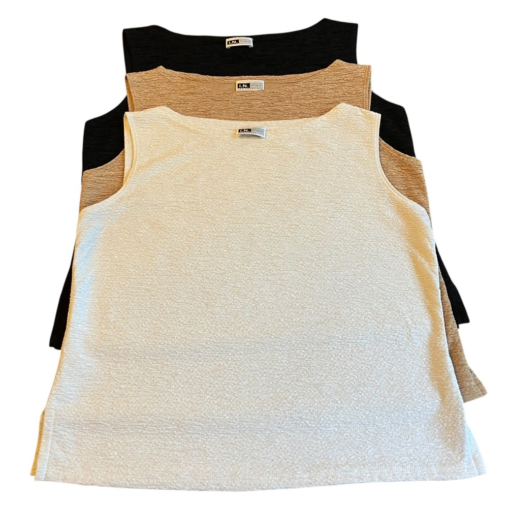 Lot of 3 I.N. Studio Tank Top Women 1X Neutrals Sleeveless Shell Blouse Layering